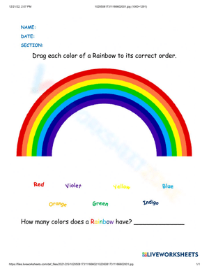 Order the Rainbow Colors Worksheet Activity