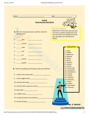Spelling with Root Words Worksheet Practice