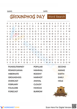 Groundhog Day Word Search Puzzle