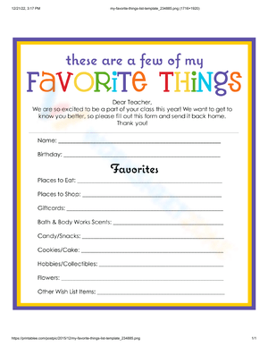 Discovering Favorite Things: A Personal Worksheet