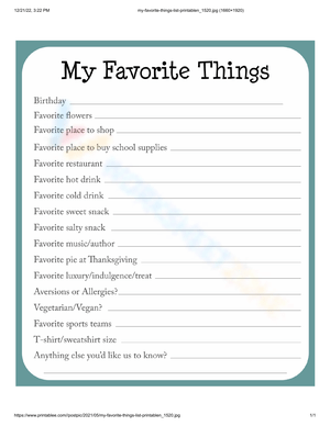 Express Yourself: My Favorite Thing Worksheet