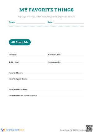 Express Yourself: My Favorite Thing Worksheet