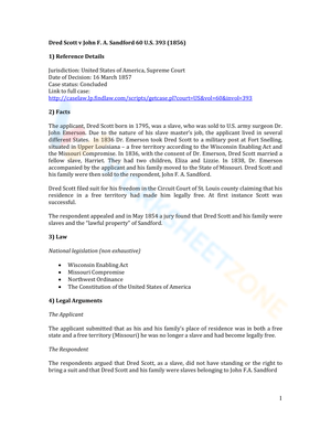 Dred Scott v. Sandford: Updated Worksheet Analysis