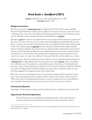 Dred Scott vs. Sandford (1857): Understanding the Case