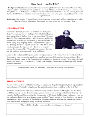 Dred Scott and Sandford (1857) Worksheet Analysis