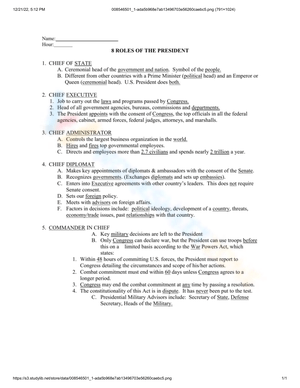 8 Roles of the President: A Detailed Worksheet