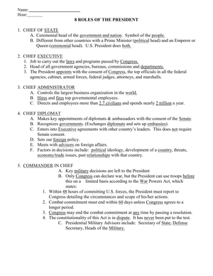 8 Roles of the President: A Detailed Worksheet