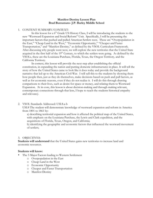 Manifest Destiny Reading Comprehension Worksheet