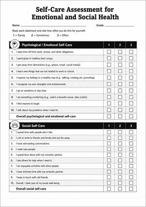 Self-Care Assessment for Emotional and Social Health

