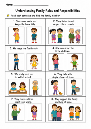 Grade 1 Family Roles — Printable No-Prep Worksheet