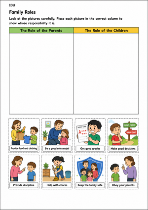 Grade 1-3 Family Roles — Printable No-Prep Worksheet