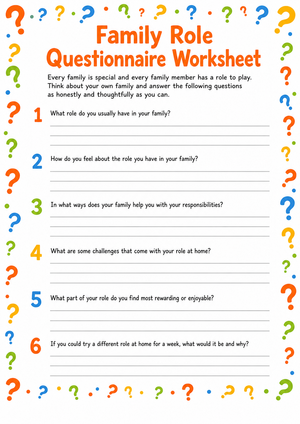 Printable Family Roles Questionnaire | Grade 4 SEL