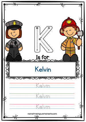 Name Tracing Kelvin Worksheet | Essential Grade K-1