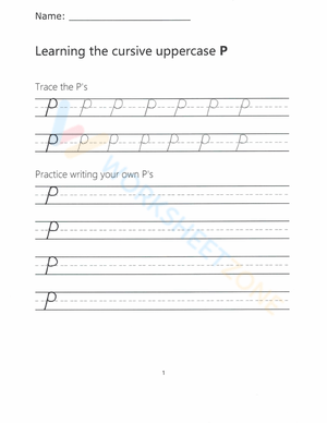 Learn Cursive P: Free Handwriting Worksheet