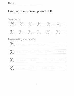 Cursive Uppercase K Worksheet | Grade 3 Essential