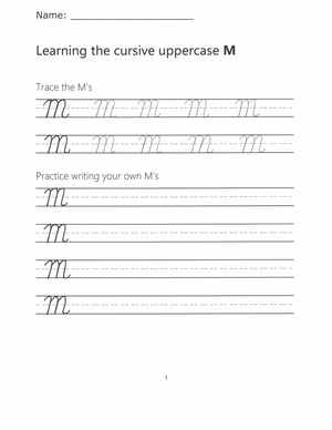 Cursive Uppercase M Worksheet | Grade 2 Essential
