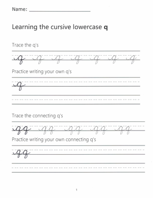 Cursive Lowercase q Worksheet | Grade 3 Essential
