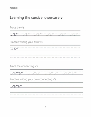 Cursive Lowercase v Worksheet | Grade 3 Essential