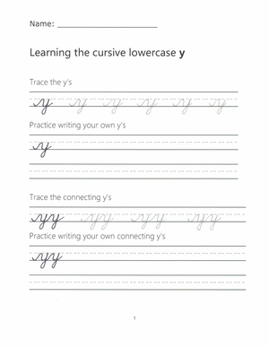 Cursive Lowercase y Worksheet | Grade 3 Printable
