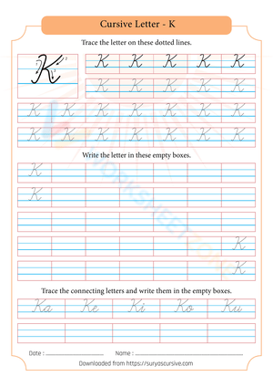 Cursive Letter K Tracing
