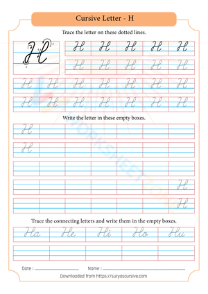 Cursive Letter H Tracing