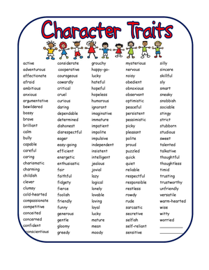 Character Trait Word Search Puzzle