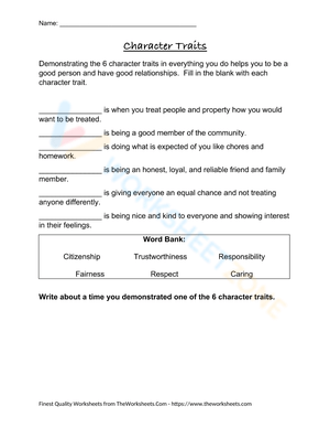 Character Traits Worksheet: Respect, Responsibility, and Caring