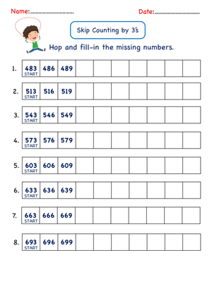 Counting by 3s Practice Sheet