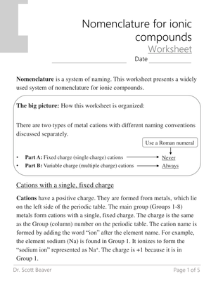 Nomenclature for Ionic Compounds