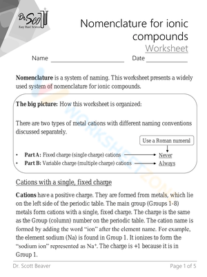 Nomenclature for Ionic Compounds