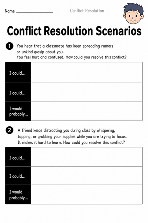 Conflict Resolution Scenarios | Grade 3-4 Printable