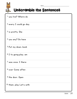 Scrambled Sentences Worksheet