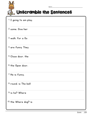 Unscramble Sentences Worksheet | Printable Grade 1 ELA