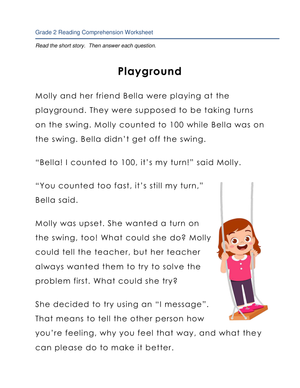 Playground Reading Worksheet | Printable Grade 2 ELA