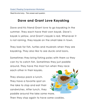 Dave and Grant Love Kayaking: A Fun Reading Worksheet
