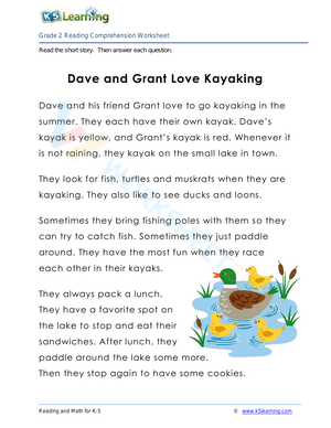 Dave and Grant Love Kayaking: A Fun Reading Worksheet