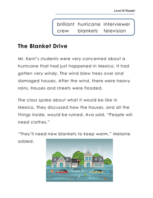 The Blanket Drive: A Reading Comprehension Worksheet