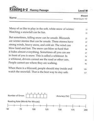 Reading Level M Worksheet