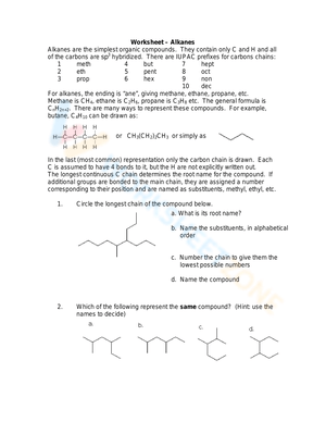 Understanding Alkanes: A Chemistry Worksheet