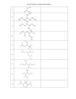 Alkane Nomenclature: Practice Problems Worksheet