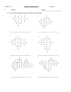Organic Nomenclature: Practice Problems Worksheet
