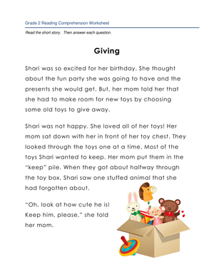 Giving: A Reading Comprehension Story of Kindness