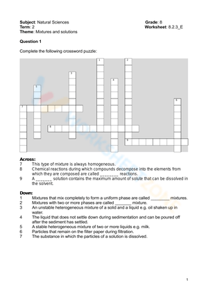 Mixtures and Solutions: Classifying and Understanding