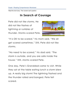 In Search of Courage: Reading Comprehension Worksheet
