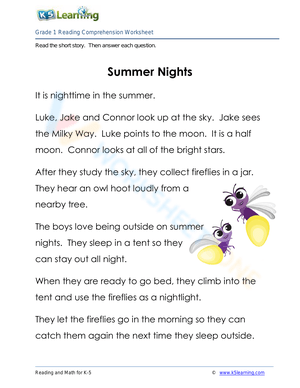 Summer Nights: A Reading Comprehension Worksheet