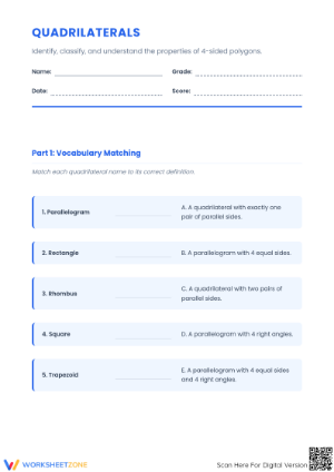Printable Quadrilaterals Worksheet: Classification for Grades 5-6