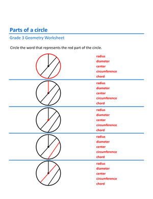 Parts of a Circle: Geometry Worksheet for Students