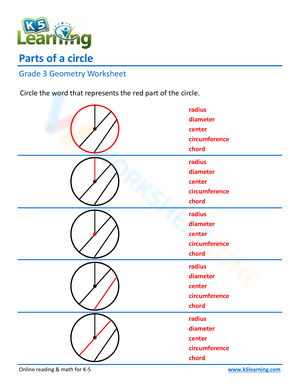 Parts of a Circle: Geometry Worksheet for Students
