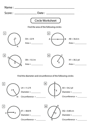 Circle Worksheets for Geometry Practice