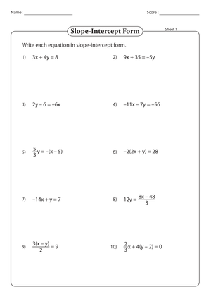 Exercises on Slope-Intercept Form
